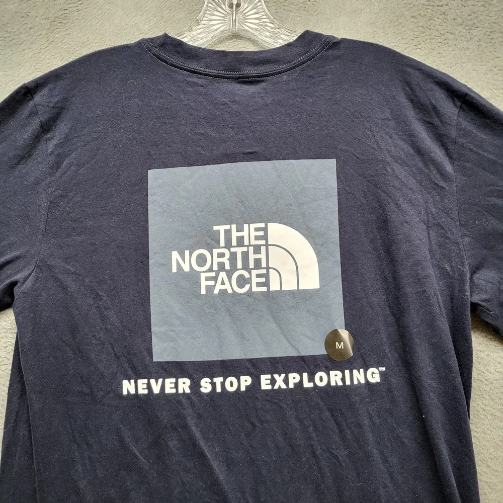 The North Face Men Shirt M Navy Logo Slogan Short Sleeve
